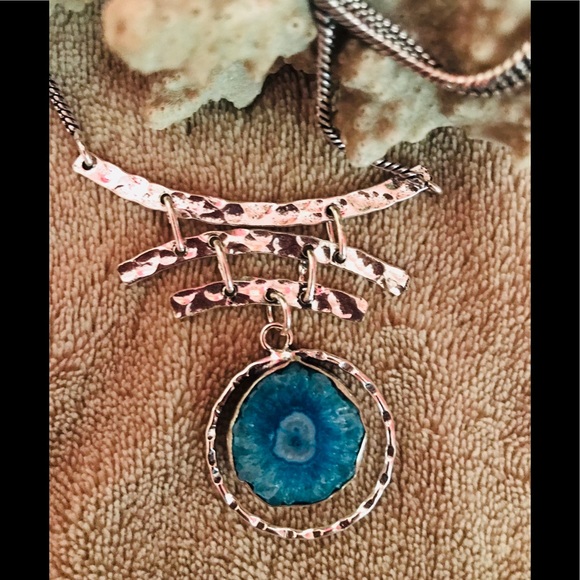 NEW Solar Quartz Druzy 925 Silver Necklace - Picture 3 of 5